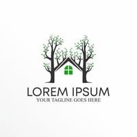 boom takken en dak huis met venster beeld grafisch icoon logo ontwerp abstract concept vector voorraad. kan worden gebruikt net zo een symbool verwant naar eigendom of natuur.