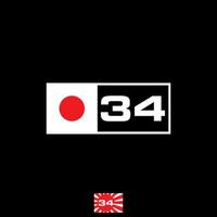 Japan of Japans vlag met aantal 34 beeld grafisch icoon logo ontwerp abstract concept vector voorraad. kan worden gebruikt net zo een symbool verwant naar ras of natie