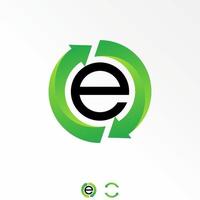 brief of woord e zonder serif doopvont met recycle in de omgeving van beeld grafisch icoon logo ontwerp abstract concept vector voorraad. kan worden gebruikt net zo een symbool verwant naar groen of eerste