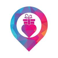 liefde geschenk GPS vorm concept logo vector symbool icoon ontwerp. hart geschenk logo vector icoon.