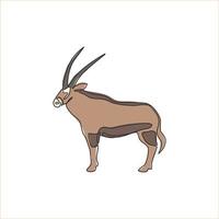 één doorlopende lijntekening van stout oryx voor de identiteit van het bedrijfslogo. grote Afrikaanse antilope zoogdier dier mascotte concept voor safaripark icoon. moderne enkele lijn tekenen ontwerp vectorillustratie vector