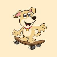 vrij schattig hond tekenfilm karakter vector illustratie met skateboard. gelukkig hond mascotte logo