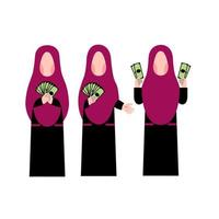 reeks van hijab vrouw Holding geld vector