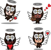 vector illustratie tekenfilm dier mascotte kostuum karakter uil Cupido reeks bundel