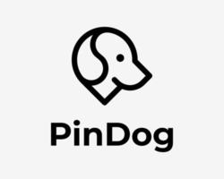 schattig puppy hond hoektand hoofd gezicht met pin kaart plaats label lijn kunst minimalistische vector logo ontwerp