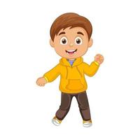 vector gelukkig jongen vervelend oranje jasje en bruin jeans illustratie