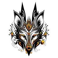 een opvallend kitsune vos masker met ingewikkeld details. de masker is een symbool van transformatie en bedrog in Japans mythologie vector