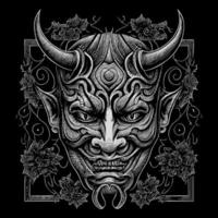 deze Japan hannya masker lijn kunst tekening beeldt af de spookachtig en boeiend uitdrukking van de traditioneel nee theater masker met ingewikkeld lijn werk vector