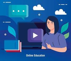 online onderwijstechnologie met vrouw en laptop vector