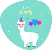 gelukkig verjaardag kaart met alpaca in bril vector