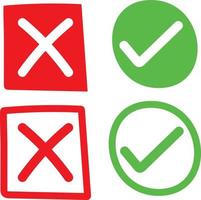 hand- getrokken groen Kruis aan symbool en rood kruis teken. vector