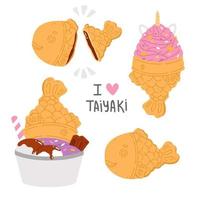 reeks van tekening Aziatisch voedsel taiyaki vector