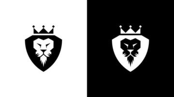leeuw koning met kroon logo vector schild monogram zwart en wit icoon stijl ontwerp sjabloon