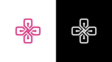 medisch kruis logo vector technologie monogram zwart en wit icoon stijl ontwerp sjabloon