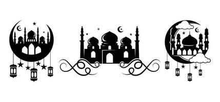 Ramadan karrem, eid al fitr, moskee decoratie silhouet ontwerp vector