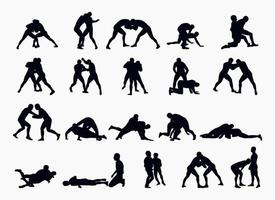 reeks zwart silhouetten atleet worstelaar in worstelen, duel, gevecht. greco Romeins worstelen, krijgshaftig kunst vector