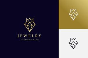 luxe lijn diamant koning met sieraden elegant logo icoon ontwerp concept voor sieraden winkel bedrijf identiteit logo illustratie gemakkelijk minimaal lineair stijl vector