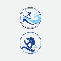 zomer surfing sport- vector logos verzameling met surfer, surfen bord en oceaan Golf