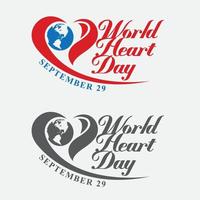 wereld hart dag met rood, blauw, donker grijs hart en wereld teken vector ontwerp