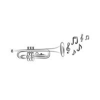 vector hand- getrokken illustratie van trompet. zwart en wit, geïsoleerd Aan wit.
