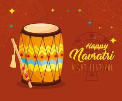 navratri hindoe-viering poster met decoraties en trommel vector