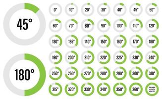 reeks van hoek meting grafieken voor een cirkel, taart diagrammen infographic verzameling, indicator met groen kleur vector