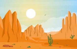 dag in uitgestrekte West-Amerikaanse woestijn met het landschapsillustratie van de cactushorizon vector