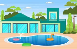 moderne huisvilla buitenkant met zwembad bij achtertuinillustratie
