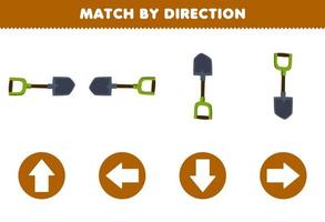 onderwijs spel voor kinderen bij elkaar passen door richting links Rechtsaf omhoog of naar beneden oriëntering van schattig tekenfilm Schep afdrukbare gereedschap werkblad vector