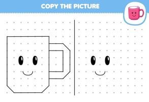 onderwijs spel voor kinderen kopiëren schattig tekenfilm mok afbeelding door Verbinden de punt afdrukbare gereedschap werkblad vector