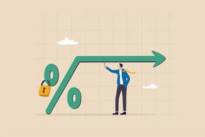 gemaakt interesseren tarief, hypotheek of lening, gemaakt kosten of constante prijs, bank of financieel terugkeer tarief concept, zakenman echt landgoed eigenaar met gemaakt percentage teken. vector