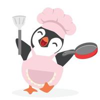 cartoon gelukkige pinguïn chef-kok met kok hoed vector