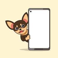 tekenfilm karakter chihuahua hond en smartphone vector