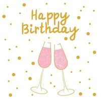 schattig gelukkig verjaardag kaart met bril van Champagne. vector
