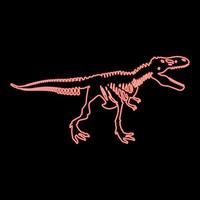 neon dinosaurus skelet tyrannosaurus rex botten silhouetten rood kleur vector illustratie beeld vlak stijl