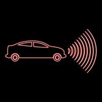 neon auto radio signalen sensor slim technologie automatische piloot voorkant richting rood kleur vector illustratie beeld vlak stijl