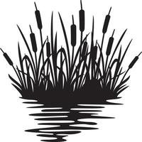 riet silhouet ontwerp reflecterend over- de meer of rivier. illustratie van biezen en gras of rivier. vector
