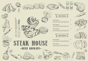 steakmenu voor restaurant en café. voedsel flyer. vector