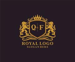 eerste qf brief leeuw Koninklijk luxe logo sjabloon in vector kunst voor restaurant, royalty, boetiek, cafe, hotel, heraldisch, sieraden, mode en andere vector illustratie.