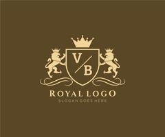 eerste vb brief leeuw Koninklijk luxe heraldisch, wapen logo sjabloon in vector kunst voor restaurant, royalty, boetiek, cafe, hotel, heraldisch, sieraden, mode en andere vector illustratie.