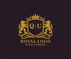 eerste qu brief leeuw Koninklijk luxe logo sjabloon in vector kunst voor restaurant, royalty, boetiek, cafe, hotel, heraldisch, sieraden, mode en andere vector illustratie.