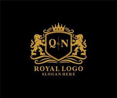 eerste qn brief leeuw Koninklijk luxe logo sjabloon in vector kunst voor restaurant, royalty, boetiek, cafe, hotel, heraldisch, sieraden, mode en andere vector illustratie.