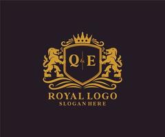 eerste qe brief leeuw Koninklijk luxe logo sjabloon in vector kunst voor restaurant, royalty, boetiek, cafe, hotel, heraldisch, sieraden, mode en andere vector illustratie.