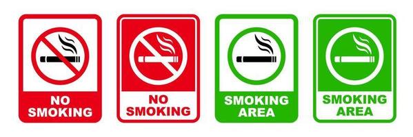 Nee roken en roken Oppervlakte verboden teken afdrukbare rood hou op symbool reeks verbod silhouet icoon ontwerp vector
