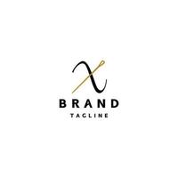 naald- en draad naar het formulier de brief x. creatief brief X en naald- logo ontwerp in elegant klassiek stijl. vector