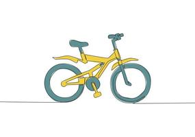 een doorlopend lijn tekening van modern en modieus fiets kinderen logo. pret fiets concept. single lijn trek ontwerp vector illustratie
