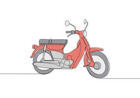 een doorlopend lijn tekening van oud klassiek Aziatisch onderbeen motor logo. wijnoogst motorfiets concept. single lijn trek ontwerp vector illustratie