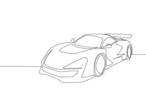 single lijn tekening van racing en verzamelen luxe sportief auto. ras super auto voertuig vervoer concept. een doorlopend lijn trek ontwerp vector