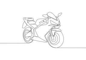 een doorlopend lijn tekening van luxe sportief motor voor racing logo. groot sport motorfiets concept. single lijn trek ontwerp vector illustratie