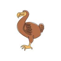 één enkele lijntekening van schattige leuke dodo-vogel voor logo-identiteit. uitgestorven dierlijk mascotteconcept voor nationaal natuurparkpictogram. moderne ononderbroken lijn grafisch tekenen ontwerp vectorillustratie vector